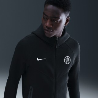 Chelsea FC Tech Windrunner Nike Total 90 voetbaljack van fleece met rits over de hele lengte voor heren - Zwart