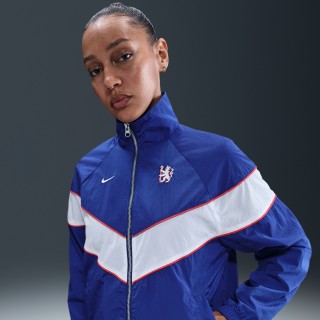 Chelsea FC Windrunner Nike geweven voetbaljack met uv-bescherming en rits over de hele lengte voor dames - Blauw