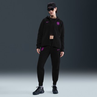 Engeland Tech Nike voetbaljoggingbroek van fleece met halfhoge taille voor dames - Zwart