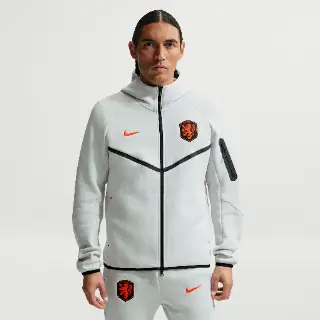 Nederland Tech Fleece Windrunner Nike voetbalhoodie met rits over de hele lengte voor heren - Grijs