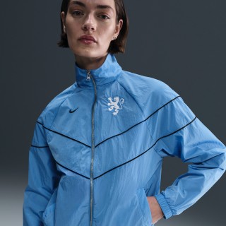 Nederland Windrunner Nike geweven voetbaljack met uv-bescherming voor dames - Blauw