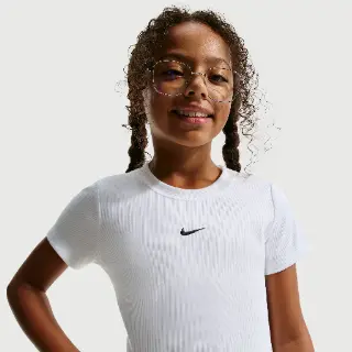 Nike aansluitend cropped geribd T-shirt voor meisjes - Wit