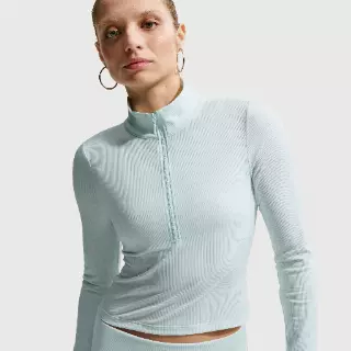 Nike Chill Knit strakke, geribde top met korte rits en lange mouwen voor dames - Groen