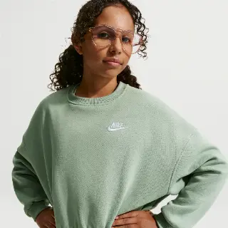 Nike Club Fleece sweatshirt met ronde hals en recht design voor meisjes - Groen