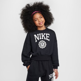 Nike Club sweatshirt van sweatstof met ronde hals voor meisjes - Zwart