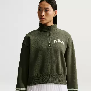 Nike oversized damestop van fleece met korte rits voor dames - Groen