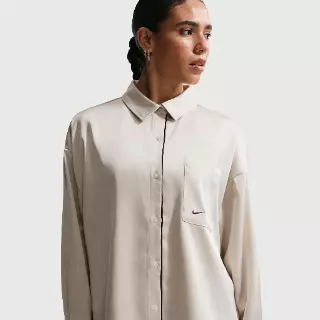 Nike oversized satijnen damestop met lange mouwen - Grijs