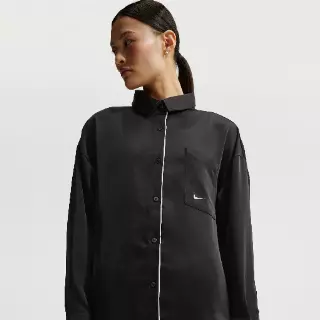 Nike oversized satijnen damestop met lange mouwen - Zwart