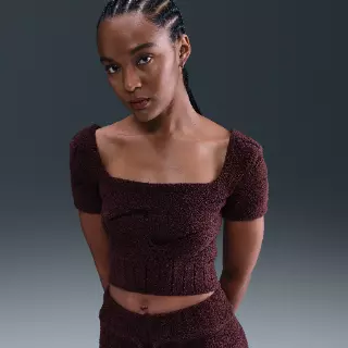 Nike Phoenix Cozy Bouclé cropped knit damestop met korte mouwen - Rood