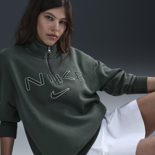 Nike Phoenix Fleece oversized damestop met logo en korte rits voor dames - Groen