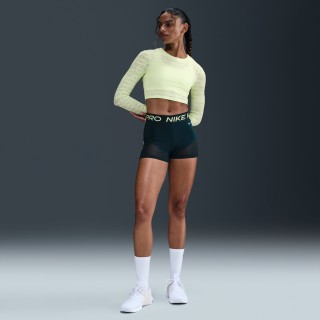 Nike Pro bikershorts met halfhoge taille en mesh vlakken voor dames (8 cm) - Blauw