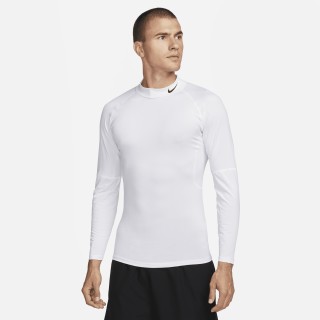 Nike Pro Dri-FIT fitnesstop met hoge hals en lange mouwen voor heren - Wit