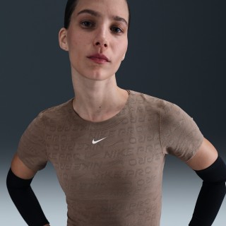 Nike Pro Dri-FIT korte damestop van jacquard met korte mouwen - Bruin