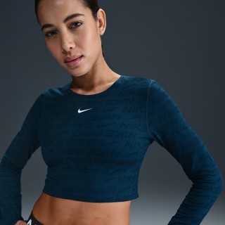 Nike Pro Dri-FIT korte damestop van jacquard met lange mouwen - Blauw