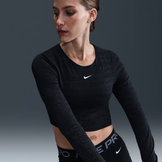 Nike Pro Dri-FIT korte damestop van jacquard met lange mouwen - Zwart