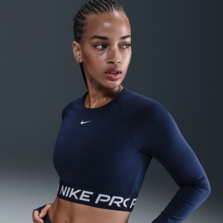 Nike Pro Dri-FIT korte top met lange mouwen voor dames - Blauw