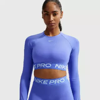 Nike Pro Dri-FIT korte top met lange mouwen voor dames - Blauw