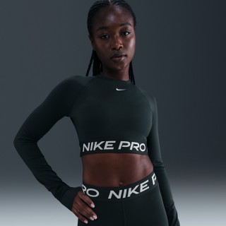 Nike Pro Dri-FIT korte top met lange mouwen voor dames - Groen