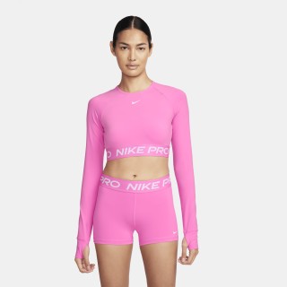 Nike Pro Dri-FIT korte top met lange mouwen voor dames - Rood