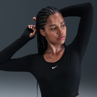 Nike Pro Dri-FIT korte top met lange mouwen voor dames - Zwart
