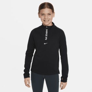 Nike Pro Dri-FIT meisjestop met lange mouwen en halflange rits - Zwart
