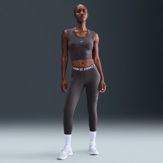 Nike Pro Legging met halfhoge taille en mesh vlakken voor dames - Grijs