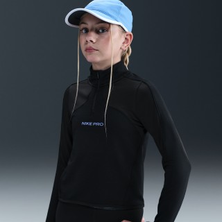 Nike Pro Therma-FIT meisjestop met halflange rits en lange mouwen - Zwart