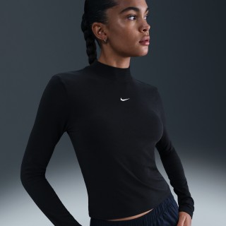 Nike Sportswear Chill Knit aansluitend T-shirt met mock-hals en lange mouwen voor dames - Zwart