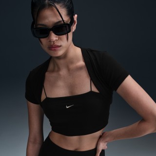 Nike Sportswear Chill Knit aansluitende, korte 2-in-1-damestop met mini-rib - Zwart
