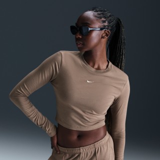 Nike Sportswear Chill Knit korte aansluitende damestop met lange mouwen - Bruin