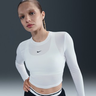 Nike Sportswear Chill Knit korte aansluitende damestop met lange mouwen - Wit
