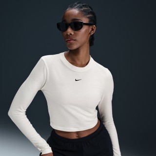 Nike Sportswear Chill Knit korte aansluitende damestop met lange mouwen - Wit