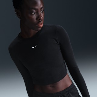 Nike Sportswear Chill Knit korte aansluitende damestop met lange mouwen - Zwart