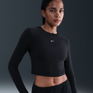 Nike Sportswear Chill Knit korte aansluitende damestop met lange mouwen - Zwart