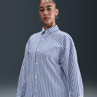 Nike Sportswear Chill Poplin oversized damesshirt met strepen en knoopsluiting - Blauw