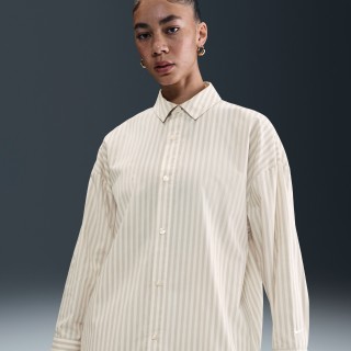 Nike Sportswear Chill Poplin oversized damesshirt met strepen en knoopsluiting - Grijs
