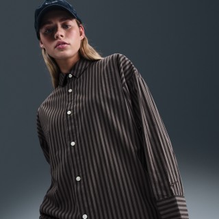 Nike Sportswear Chill Poplin oversized damesshirt met strepen en knoopsluiting - Zwart