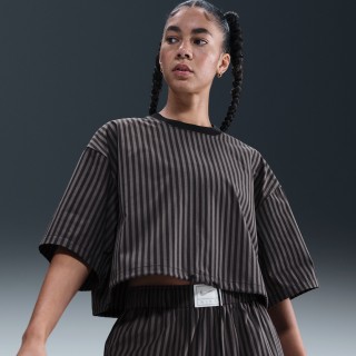 Nike Sportswear Chill Poplin rechte damestop met strepen - Zwart