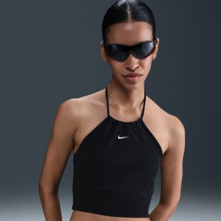 Nike Sportswear Chill Terry aansluitende cropped haltertop van sweatstof voor dames - Zwart