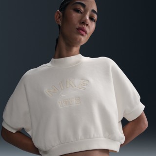 Nike Sportswear Collection korte damestop van sweatstof met korte mouwen en ronde hals - Wit