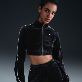 Nike Sportswear Collection korte velours damestop met rits over de hele lengte - Zwart