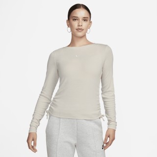 Nike Sportswear Essential korte damestop met ribbels en lange mouwen - Bruin