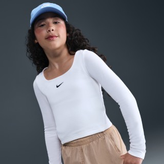 Nike Sportswear meisjestop met vierkante hals en lange mouwen - Wit