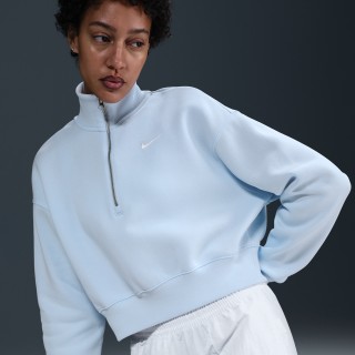 Nike Sportswear Phoenix Fleece cropped sweatshirt met korte rits voor dames - Blauw