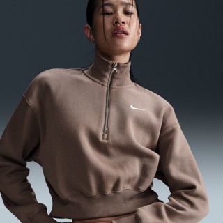 Nike Sportswear Phoenix Fleece cropped sweatshirt met korte rits voor dames - Bruin