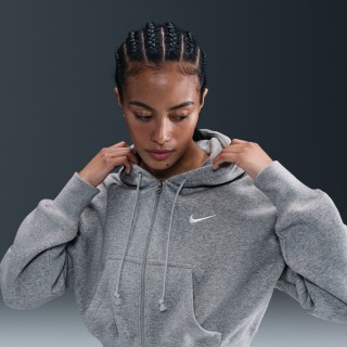 Nike Sportswear Phoenix Fleece ruimvallende korte hoodie met rits over de hele lengte voor dames - Grijs