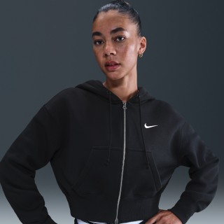 Nike Sportswear Phoenix Fleece ruimvallende korte hoodie met rits over de hele lengte voor dames - Zwart