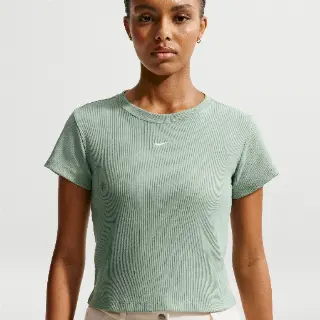 Nike strak kort T-shirt met ribbels voor dames - Groen
