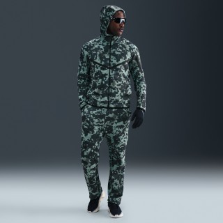 Nike Tech fleecebroek met camouflageprint met open zoom voor heren - Groen