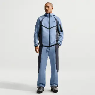 Nike Tech fleecebroek met kleurblokken en open zoom voor heren - Blauw